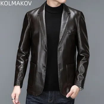 2023 пролетта на нови стилни мъжки якета от Изкуствена кожа, утепленная яке, есенно Мъжки Приталенные Модни палта, пълен размер M-4XL JK162