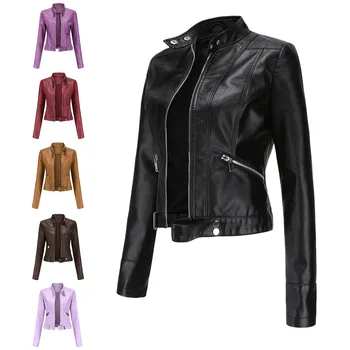 Дамски черен мотокуртка, скъпи кожени палта, кратък съкратен топ за момичета, извънгабаритни якета от изкуствена кожа с цип, мотоциклетът на горно облекло 3xl