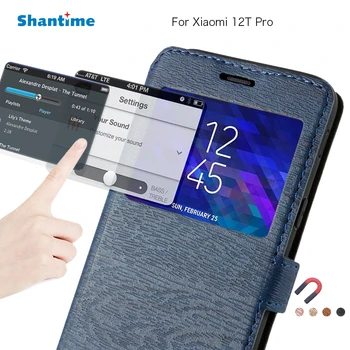 Калъф за телефон от изкуствена кожа за Xiaomi 12T Pro, флип калъф за Xiaomi 12T Pro, калъф-книжка с прозорец, мека делото от силикон TPU