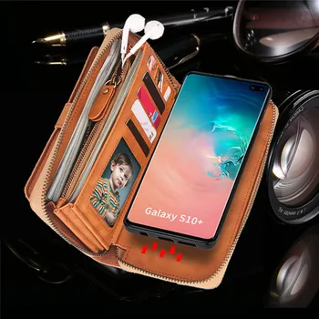 Многофункционален Магнитен Кожен Калъф за мобилен телефон Samsung Galaxy S22 Ultra S21 S20 Plus S9 S10 S8 Note 20 10 9 Чанта-портфейл с цип
