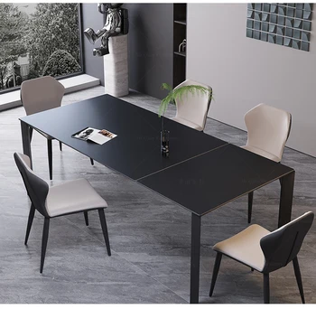Минималистичен разтегателен размер, правоъгълна каменна маса, луксозен домашен дизайнерски маса и стол, комбинация по индивидуална заявка