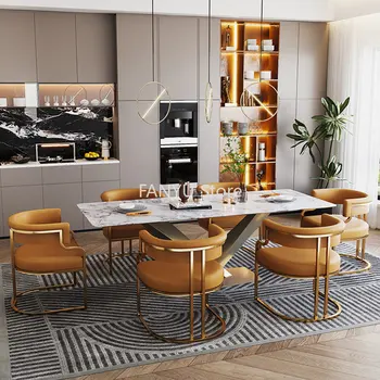 Луксозен грим, релаксиращи трапезни столове с облегалка, трапезни столове в скандинавски минималистичном стил, с кожени мебели за дома, muebles de cocina WZ50DC