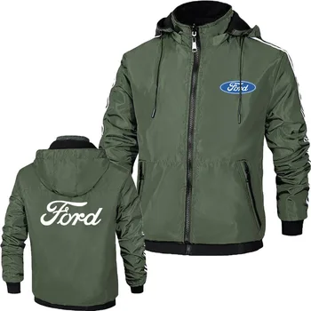 Ново мъжко яке в стил хип-хоп с логото на автомобили Ford, пролет-есен мъжко яке с качулка, с модерен дизайн в райе, мъжка бейзболна яке